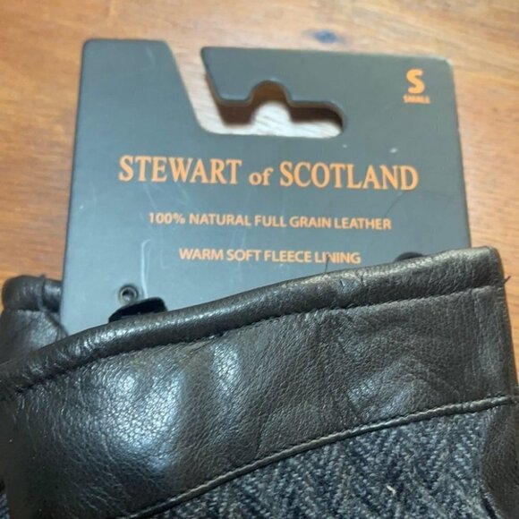 NEW Stewart of Scotland Herringbone Leather Gloves Small - Picture 3 of 6